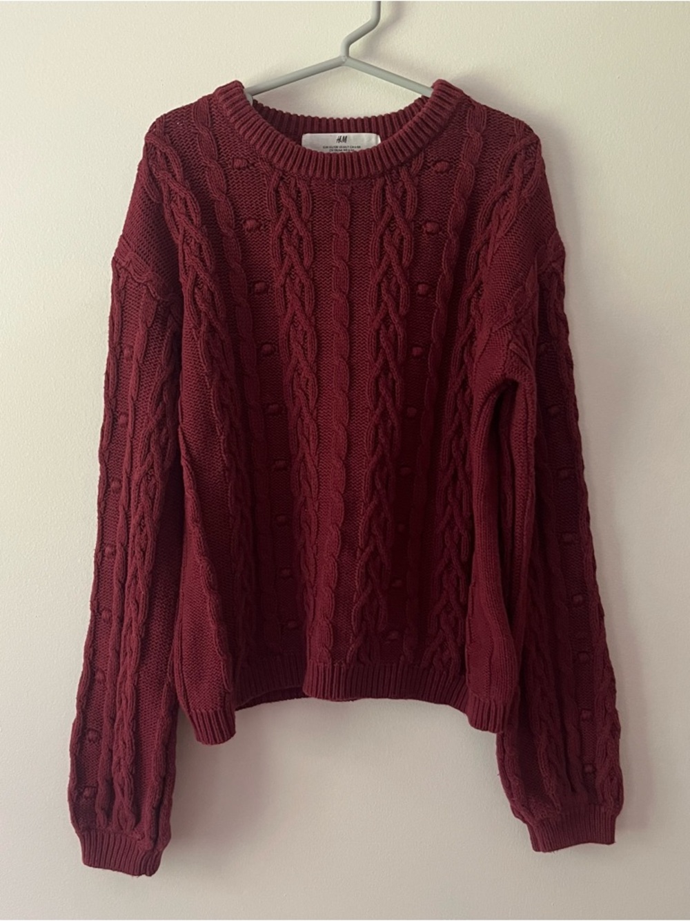 Girls H&M Burgundy Cable Knit Crewneck Sweater 6 Preppy Fisherman Heritage